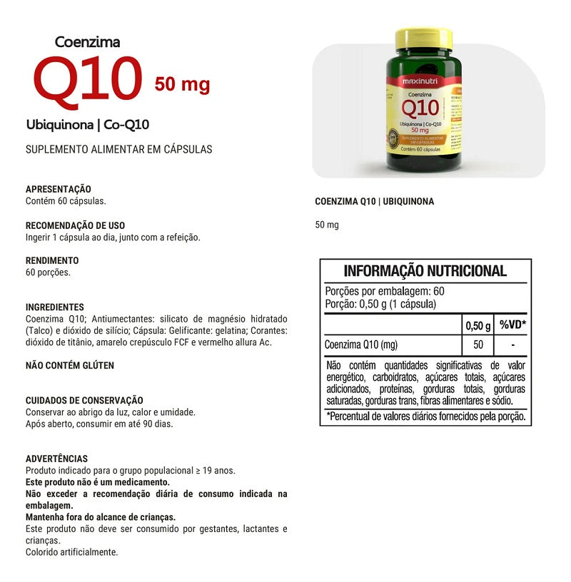 Coenzima Q10 50mg C/60 Cápsulas Maxinutri