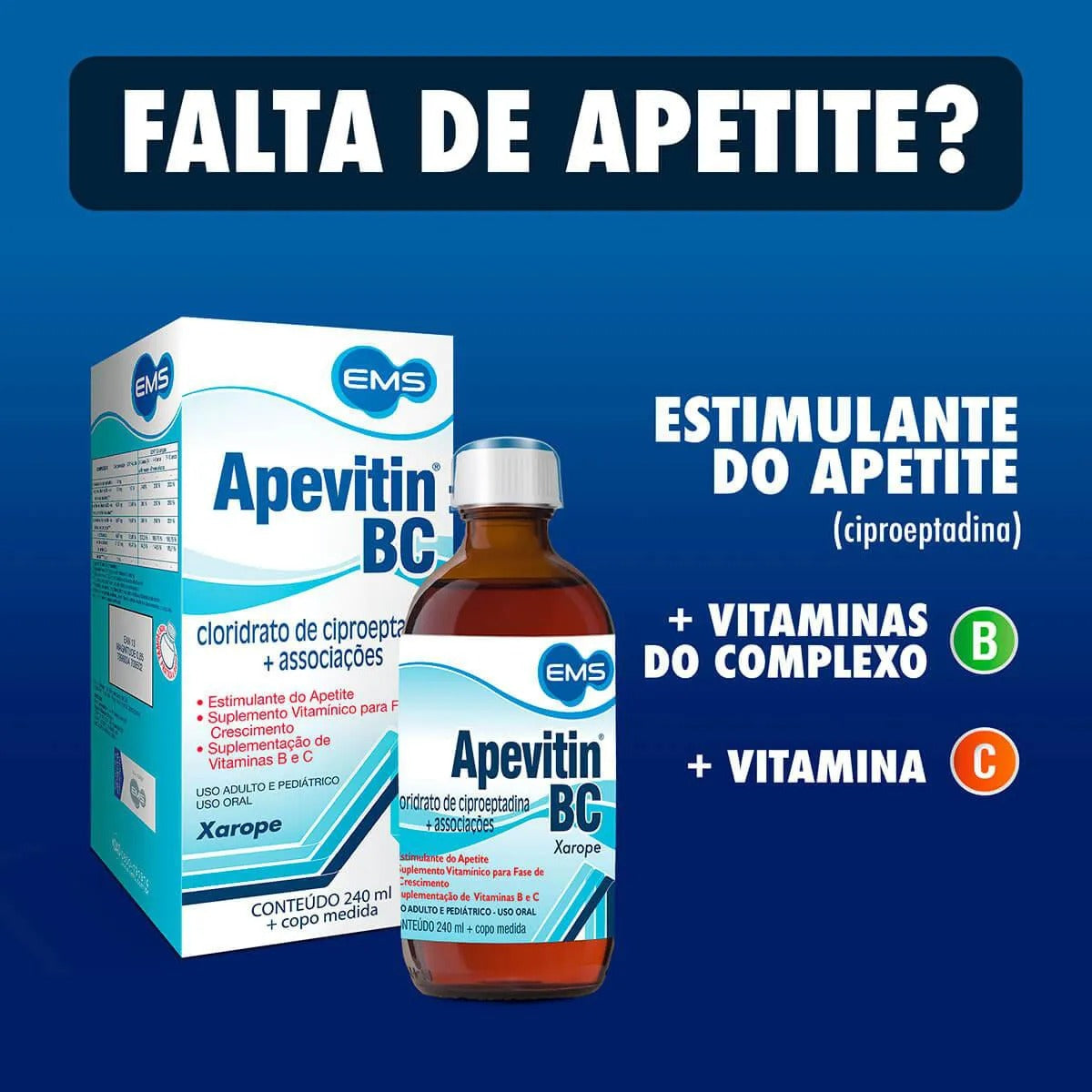 Xarope de Estimulante de Apetite Apetivin BC 240ml - EMS